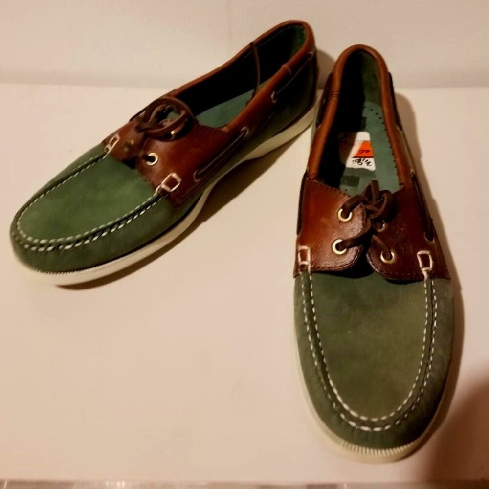 Dry Dock Leather Green and Brown Deck Shoes 8.5